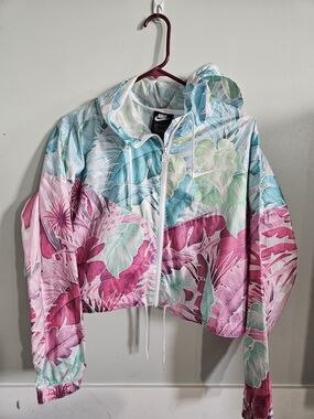 Nike Women's Pink & Teal Tropical Print Bomber Jacket